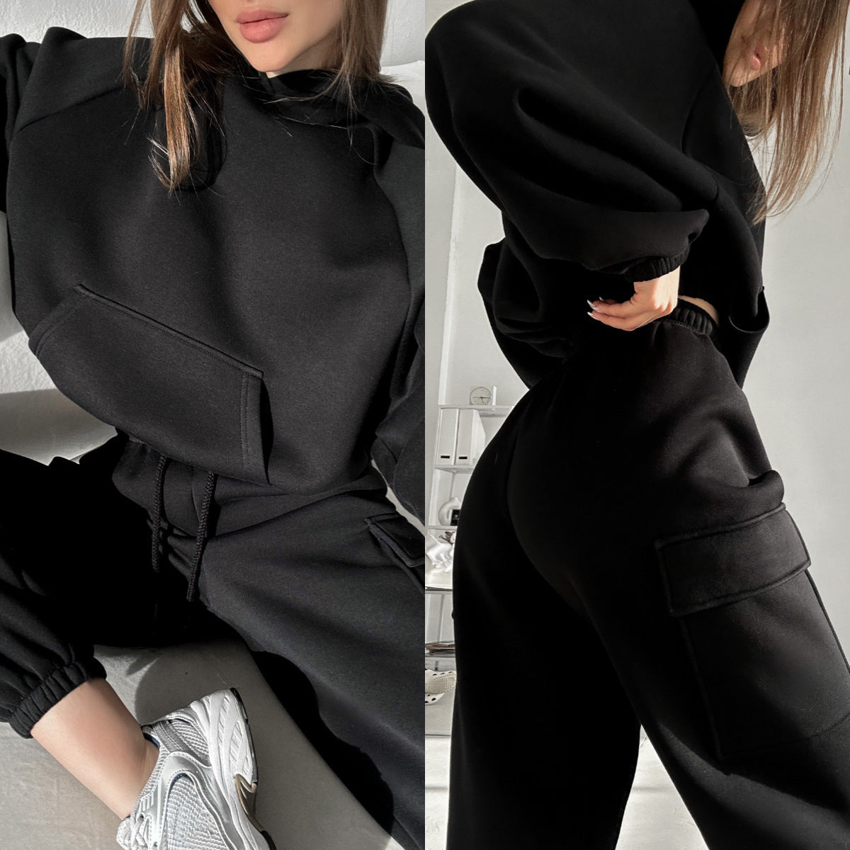 بدلة سويتر شتوية رياضية كاجوال خريفية أوروبية وأمريكية باللون الأزرق والكاكي والأسود والأبيض