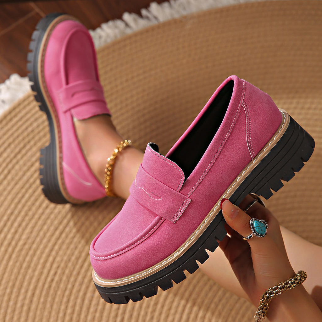 Women's Retro Solid Color Plus Size Casual Platform Shoes with Mid Heel