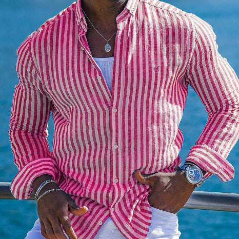 Summer Menswear 3D Print Lapel Long Sleeve Shirt