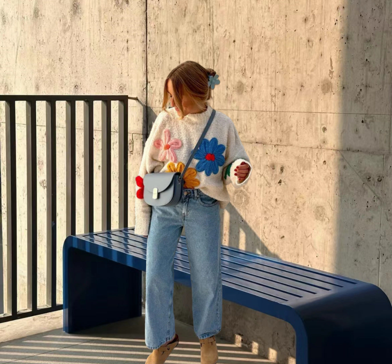 European And American Color Little Flower Thick Sweet Cute Sweater Coat