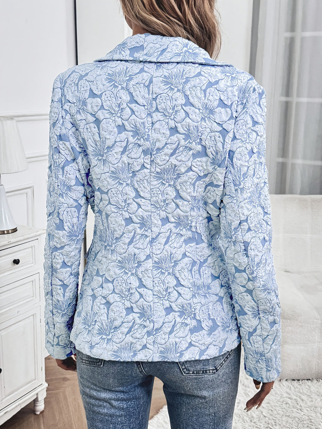 Elegant Floral Long Sleeve Chenille Coat with Princess Sleeves