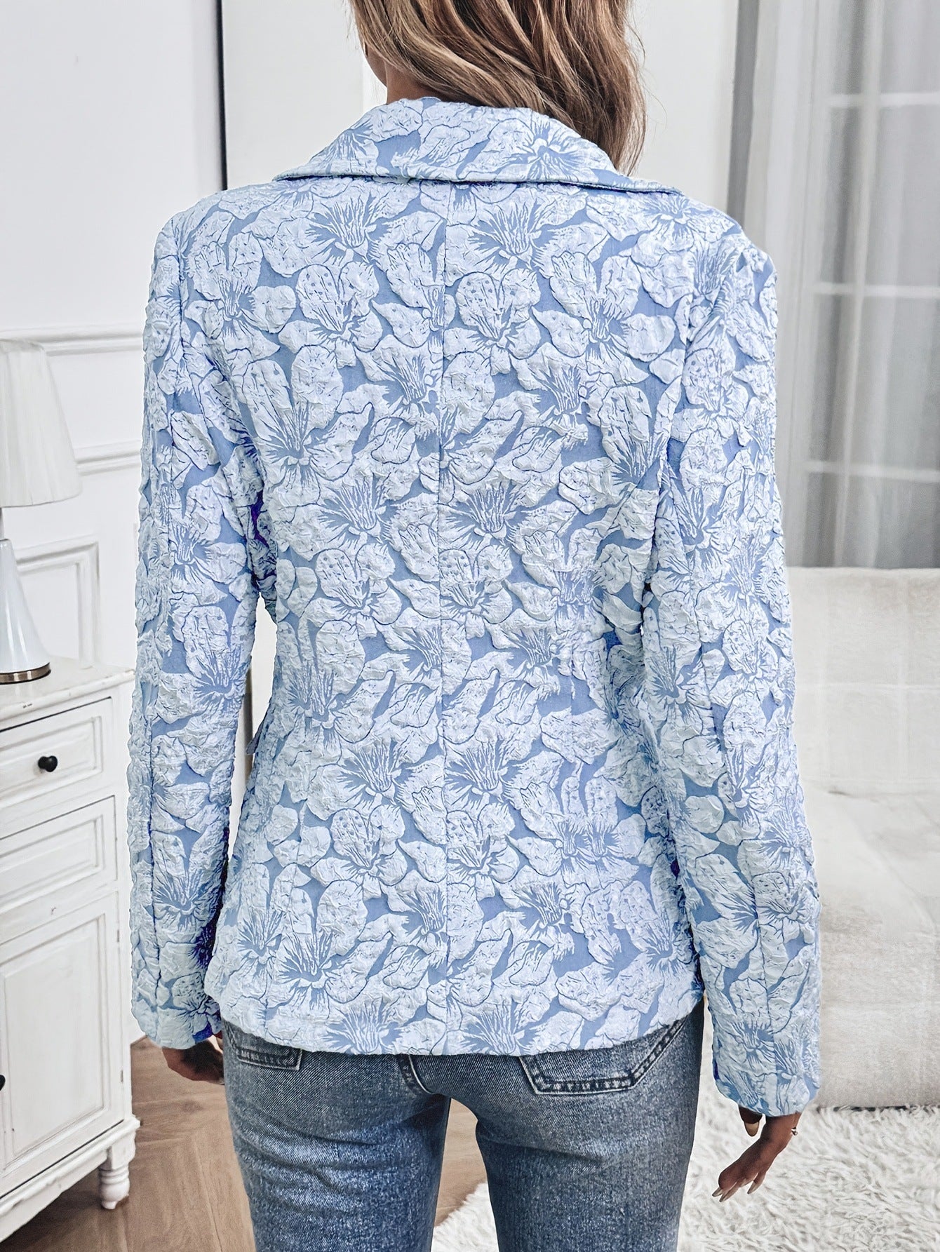Elegant Floral Long Sleeve Chenille Coat with Princess Sleeves