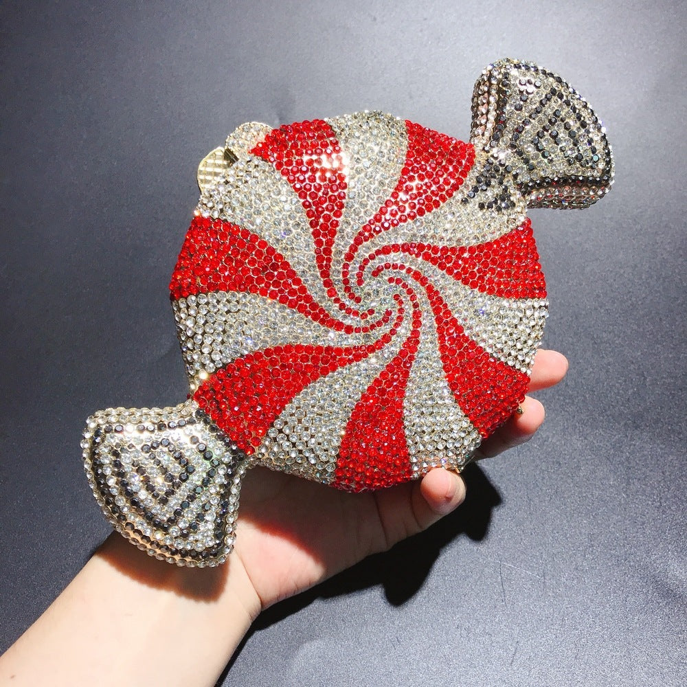 Women's Candy Shape Crystal Diamond Clutch with Chain Handle - 21cm