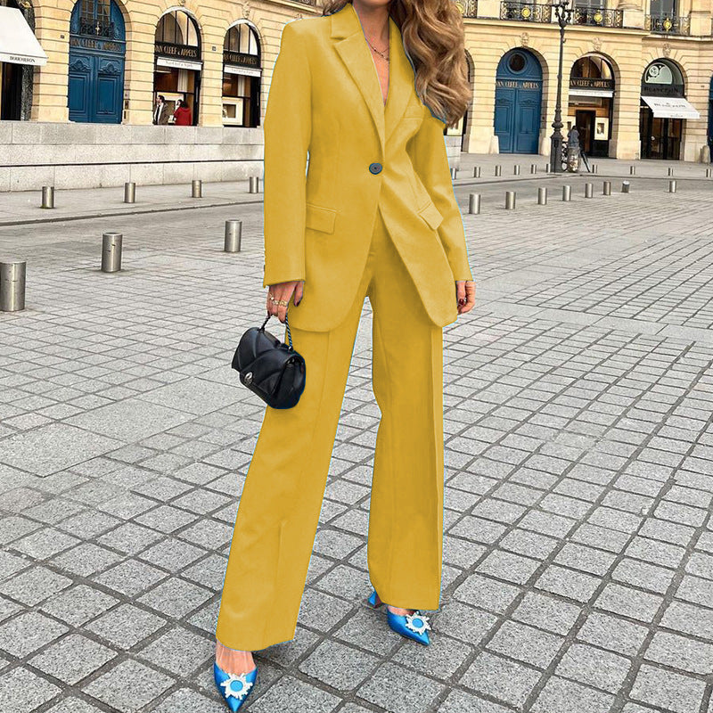 Ensemble blazer et pantalon décontracté de couleur unie pour femme
