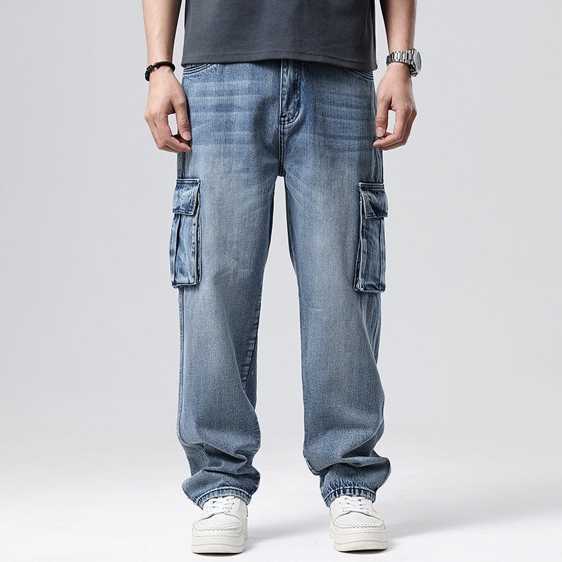 Hip Hop Men's Retro Nostalgic Multi-Pocket Denim Pants