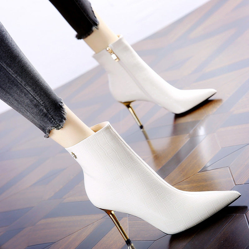 Pointed Patent Leather Stiletto High Heels Black White Sizes 34-39