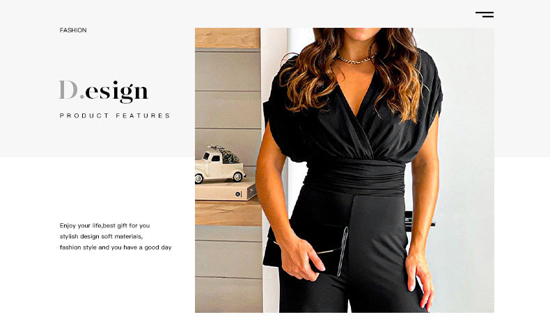 Solid Color Hollow-Out Jumpsuit with Wide Leg Trousers