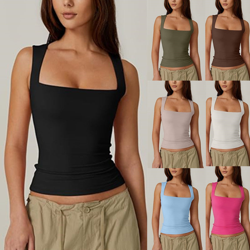 Summer Square-Neck Slim Fit Sleeveless Tank Top for Women
