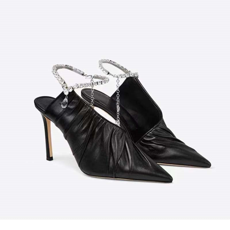 Black Pointed Toe Rhinestone High Heels PU Shoes