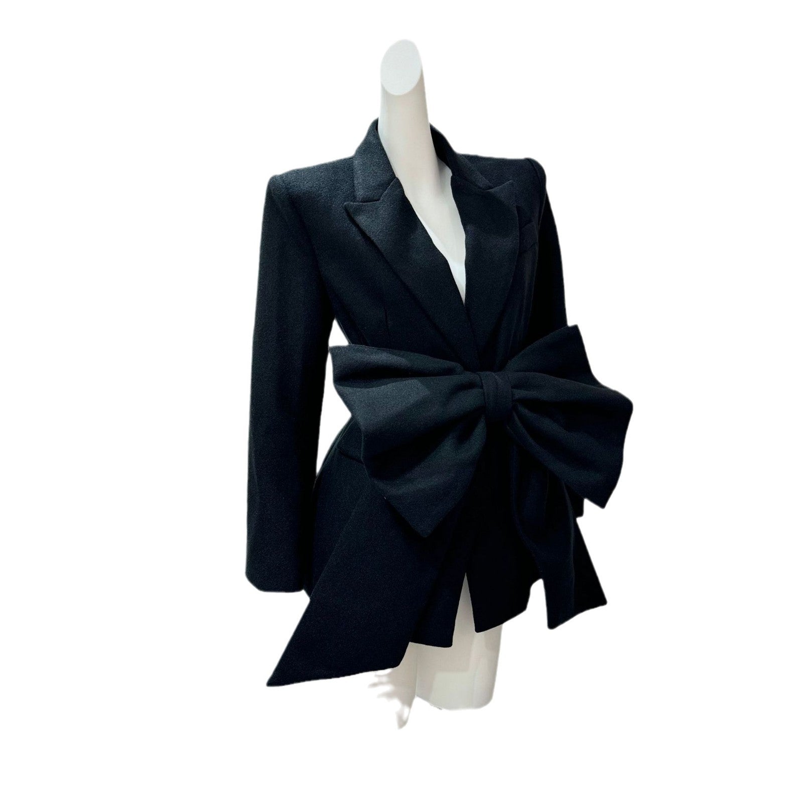 Patchwork Bow Women’s Notched Collar Long Sleeve Button Jacket Polyester