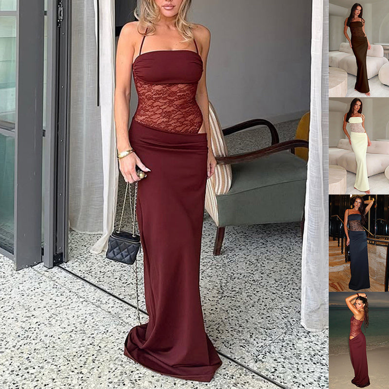 Y2K Sexy Lace Suspender Dress Long Party Evening Beach Dress for Women