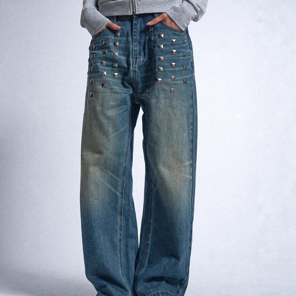 Women's Gothic Street Style Mid Waist Blue Loose Jeans
