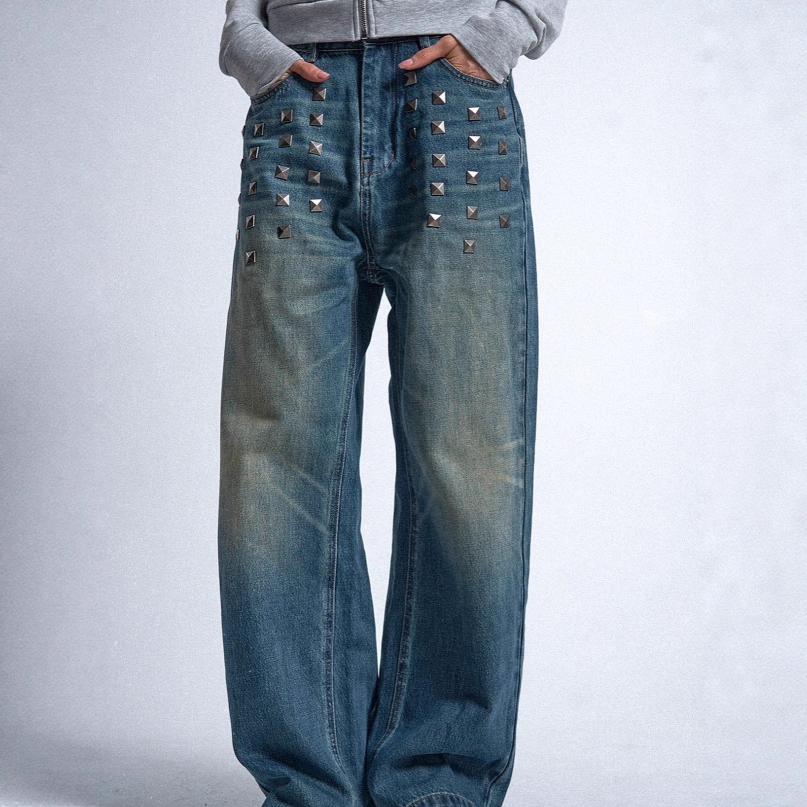 Women's Gothic Street Style Mid Waist Blue Loose Jeans