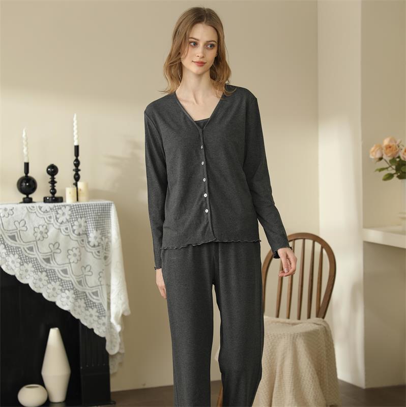 French Style Cotton Three-Piece Pajamas for Women