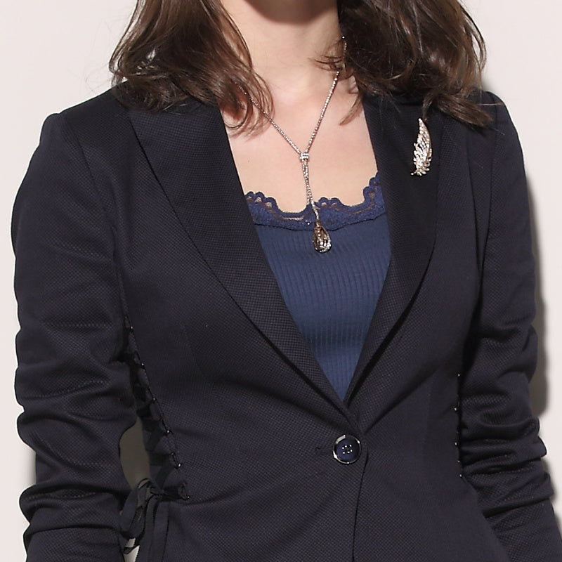 Tailleur de costume d'affaires en coton bleu marine ajusté pour femme