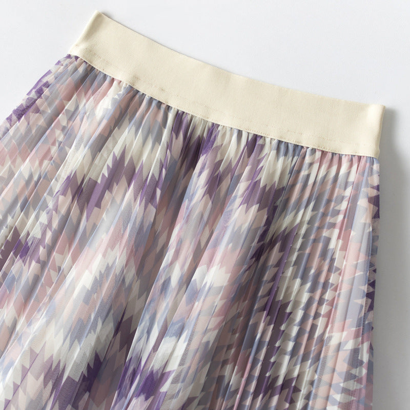 Purple Patchwork Mesh Skirt for Women, Medium & Long Length, Sizes S-XL