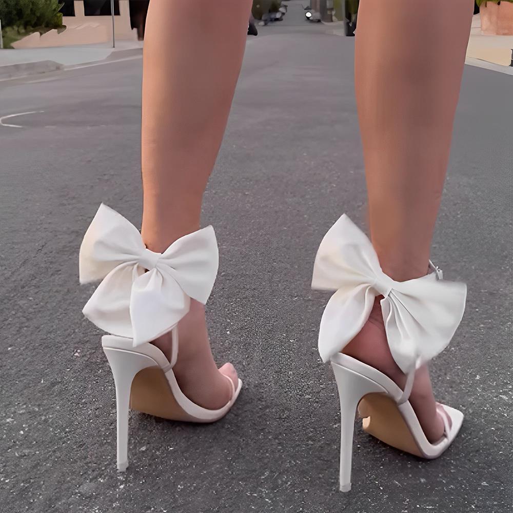 Sandales à talons aiguilles avec nœud arrière ornées de strass, disponibles en noir, abricot et rose, tailles 35-42