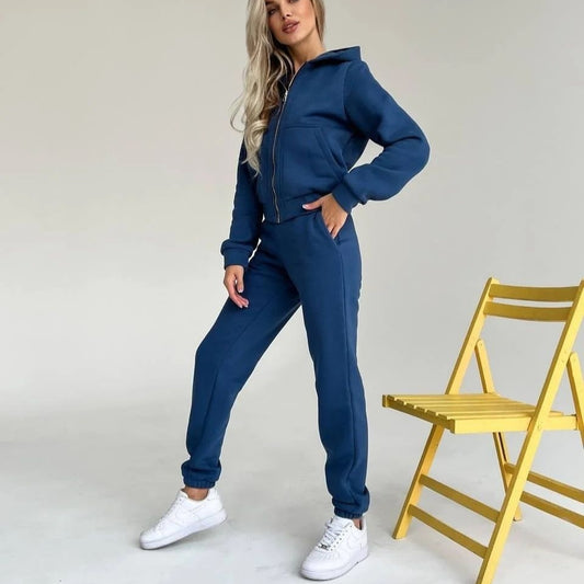 Ensemble pull à manches longues à capuche et fermeture éclair doublé en polaire