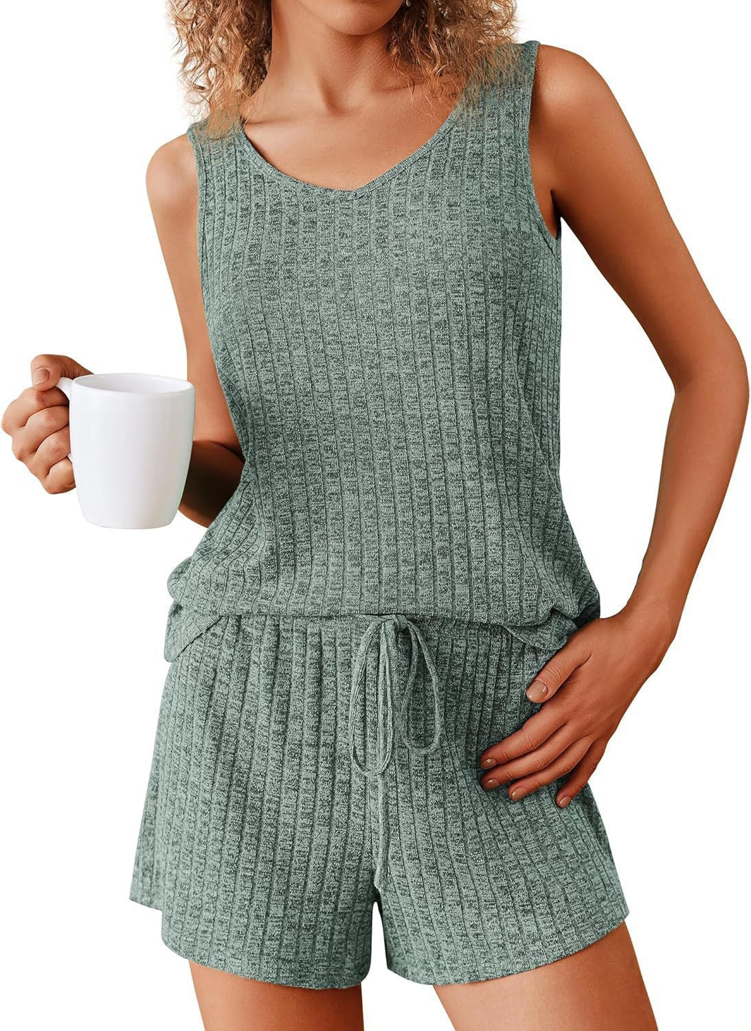 Rib Knitted Homewear Pajamas Suit Women