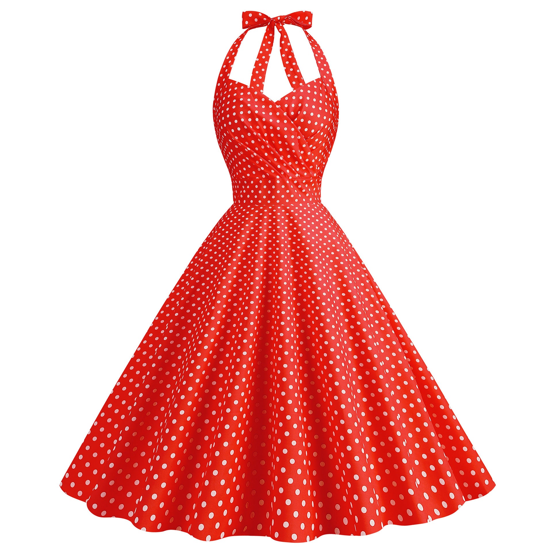 Robe Swing Imprimée Rétro Sexy Moulante à Col Halter et Poitrine Enveloppante