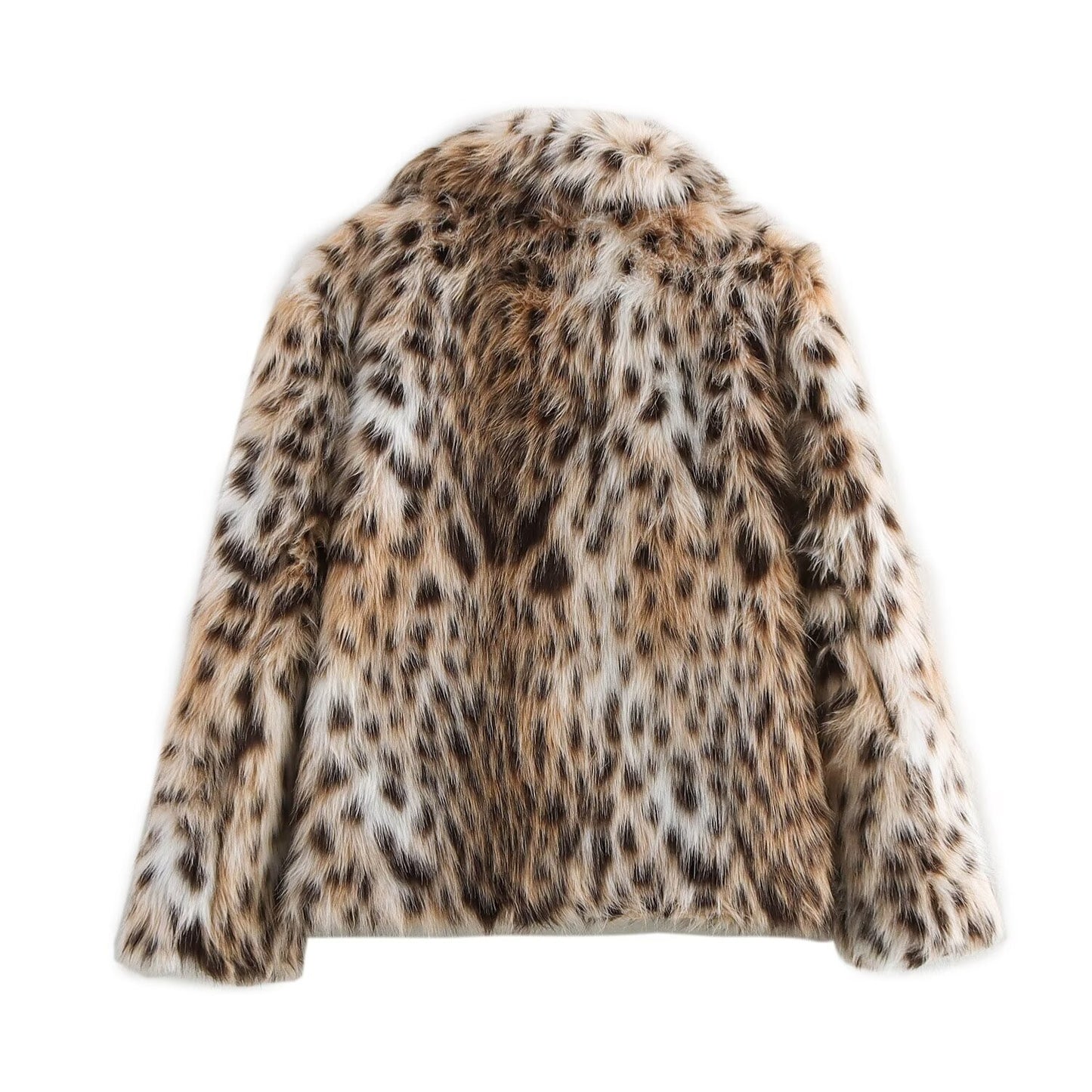 Women's Leopard Print Winter Faux Fur Coat Thin Polyester Zipper Jacket