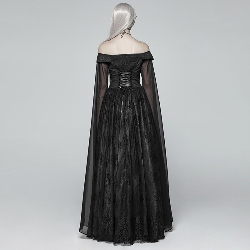 Cape Sleeve Off-Neck Victoria Dress Black A-Line for Groom or Bride’s Mother