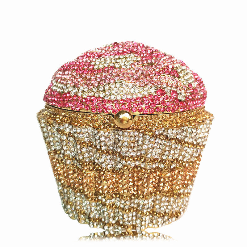 Pochette en Métal avec Diamants Entiers, Motif Petit Gâteau Glacé, pour Femmes