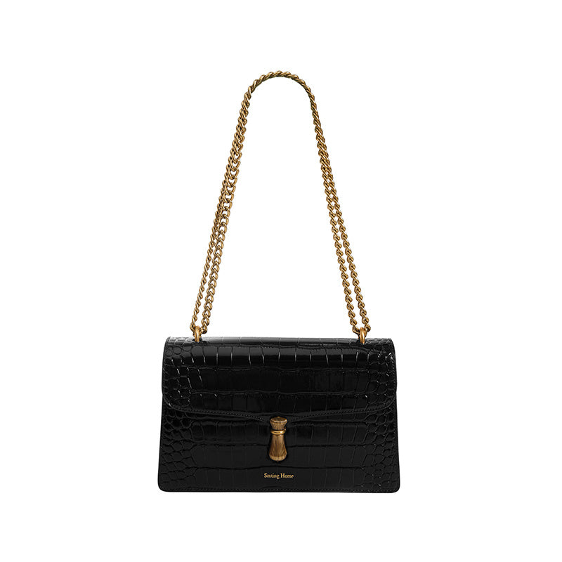 Niche Leather Women's One-Shoulder Messenger Chain Bag with Crocodile Pattern