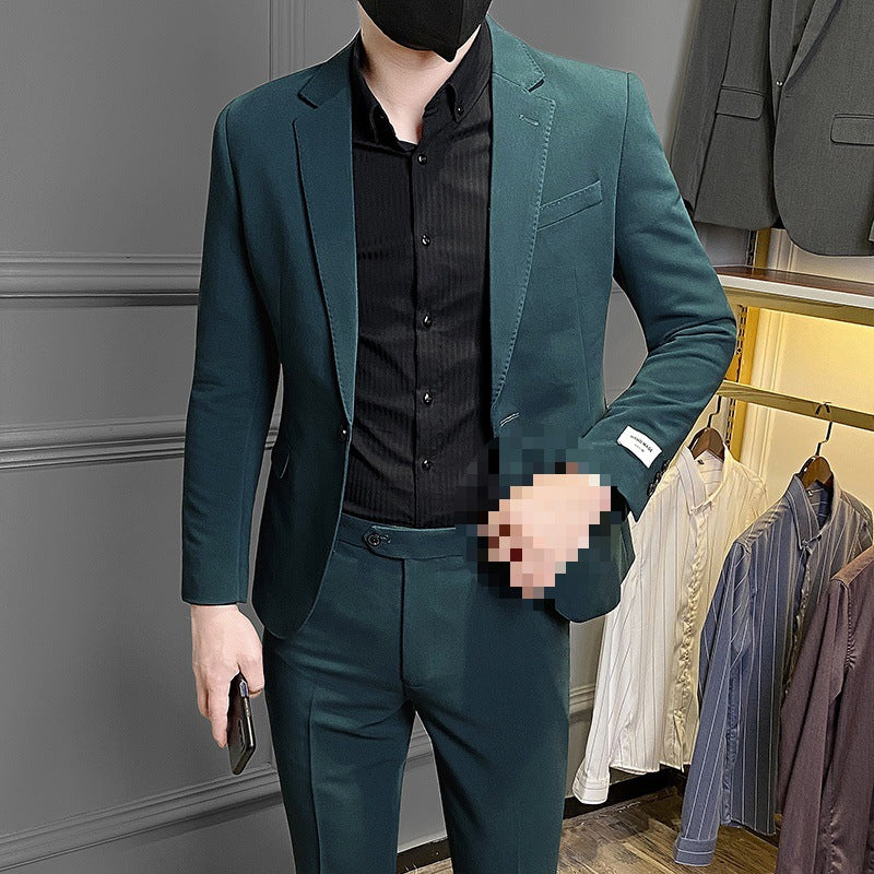 Men's Slim Fit Corduroy Business Casual Suit with Vest