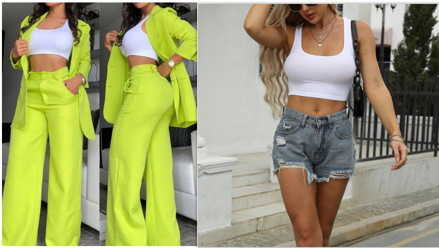 Pure Color Lapel Suit with Split Sleeves and Straight-Leg Pants for Women