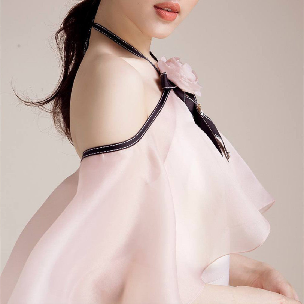 Elegant White Fairy Dress with Lotus Sleeves, Polyester, Sizes S-XL