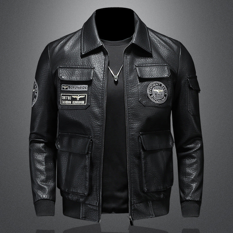 Manteau décontracté homme en similicuir coupe ajustée pour l'automne et l'hiver
