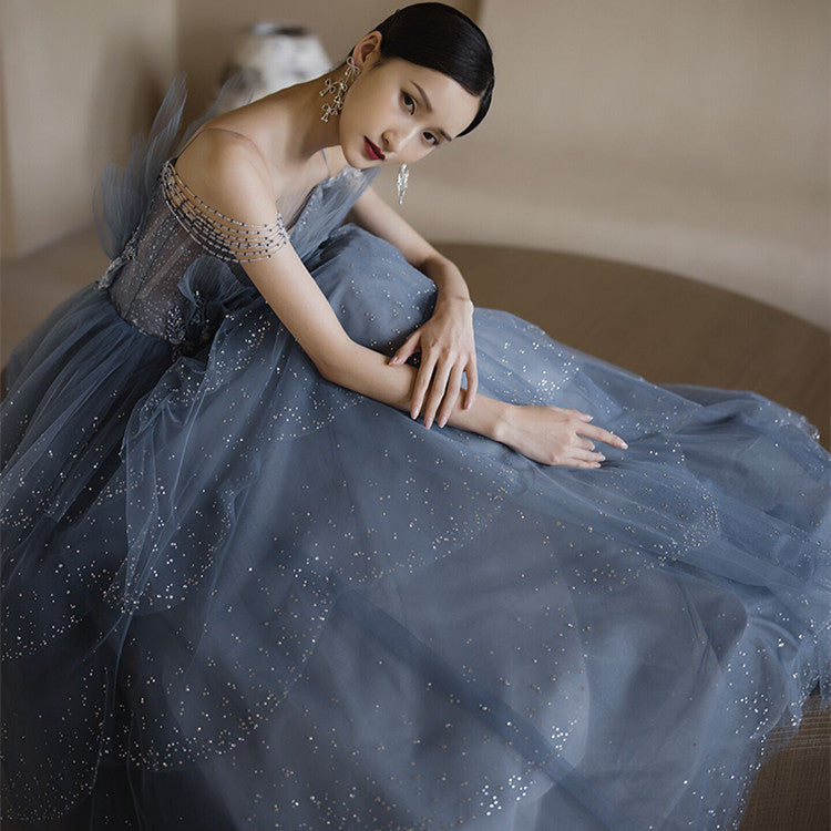 Robe de soirée en polyester bleue pour femme - Tendance et élégante