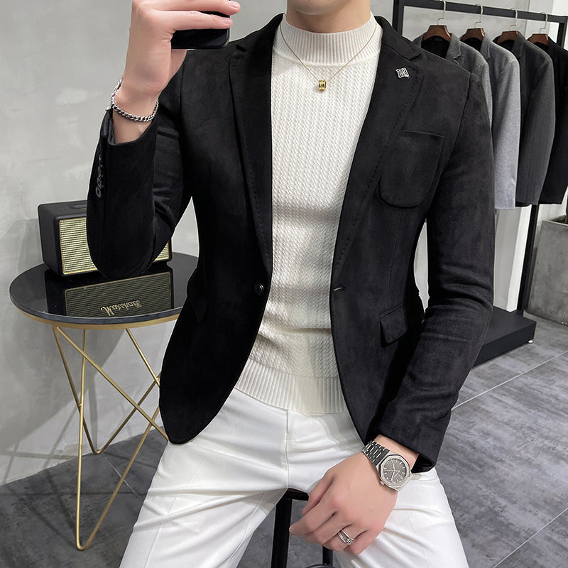 Men's Casual Slim Fit Suede Suit Top in Multiple Colors