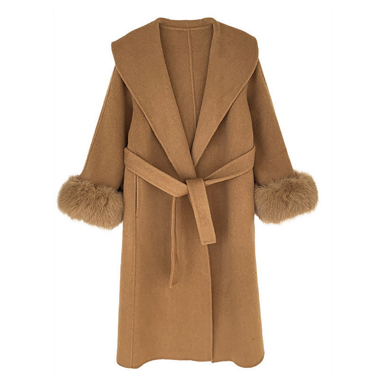 Double-Sided Mink Cashmere Long Coat with Large Lapel