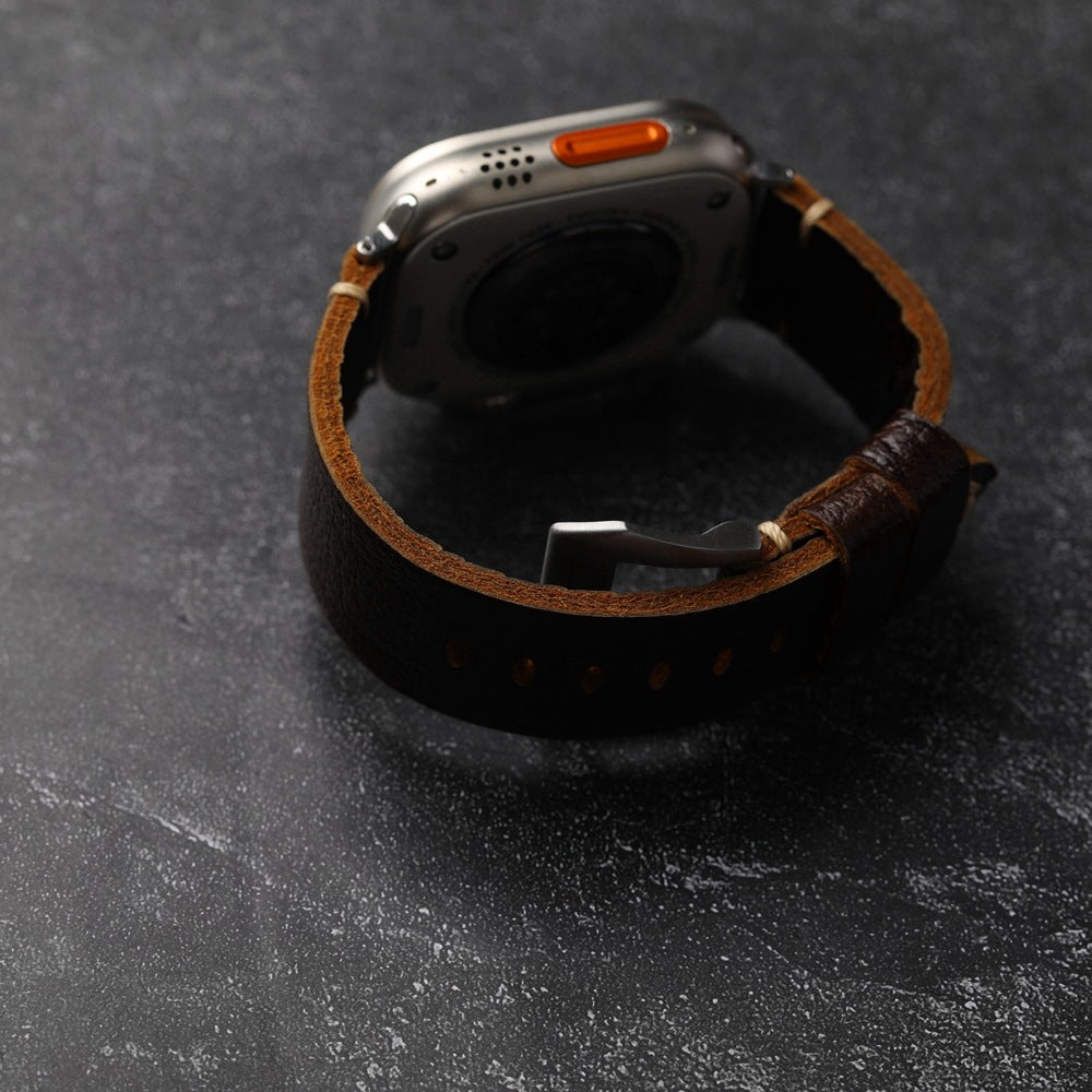 Bracelet en cuir de vachette première couche marron foncé fait main 40-45MM