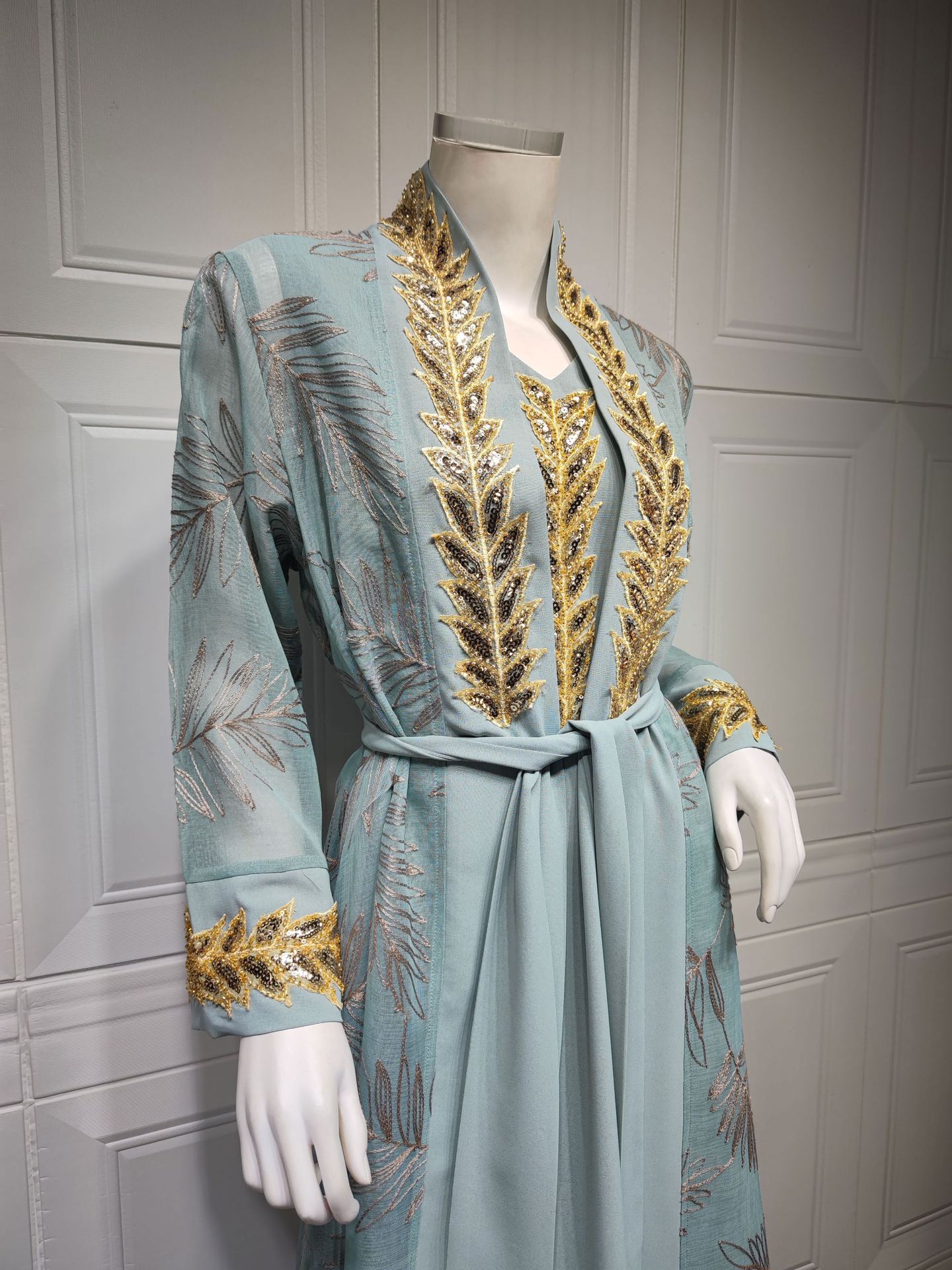 Muslim Ladies Evening Dress Lace-up Skirt Suit Robe