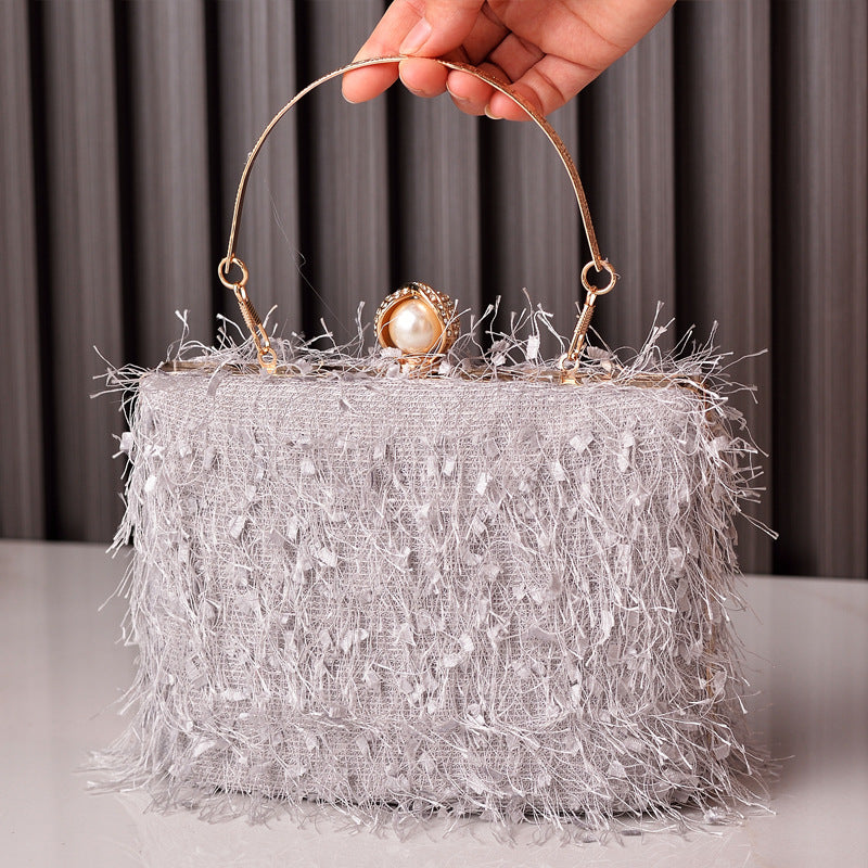 Sac à bandoulière cylindrique à pompon pour femme, sac de soirée