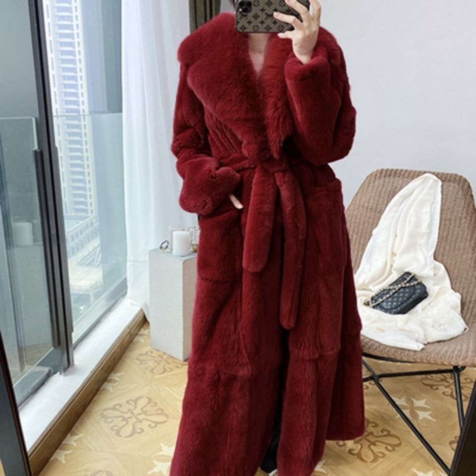 Women's Mid-Length Faux Rabbit Fur Coat – Urban Casual V-Neck