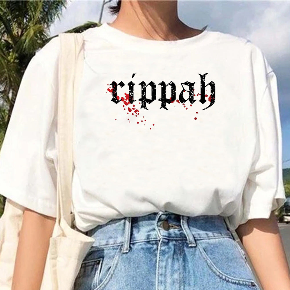 Pull décontracté en coton blanc à manches courtes et motif géométrique pour femme