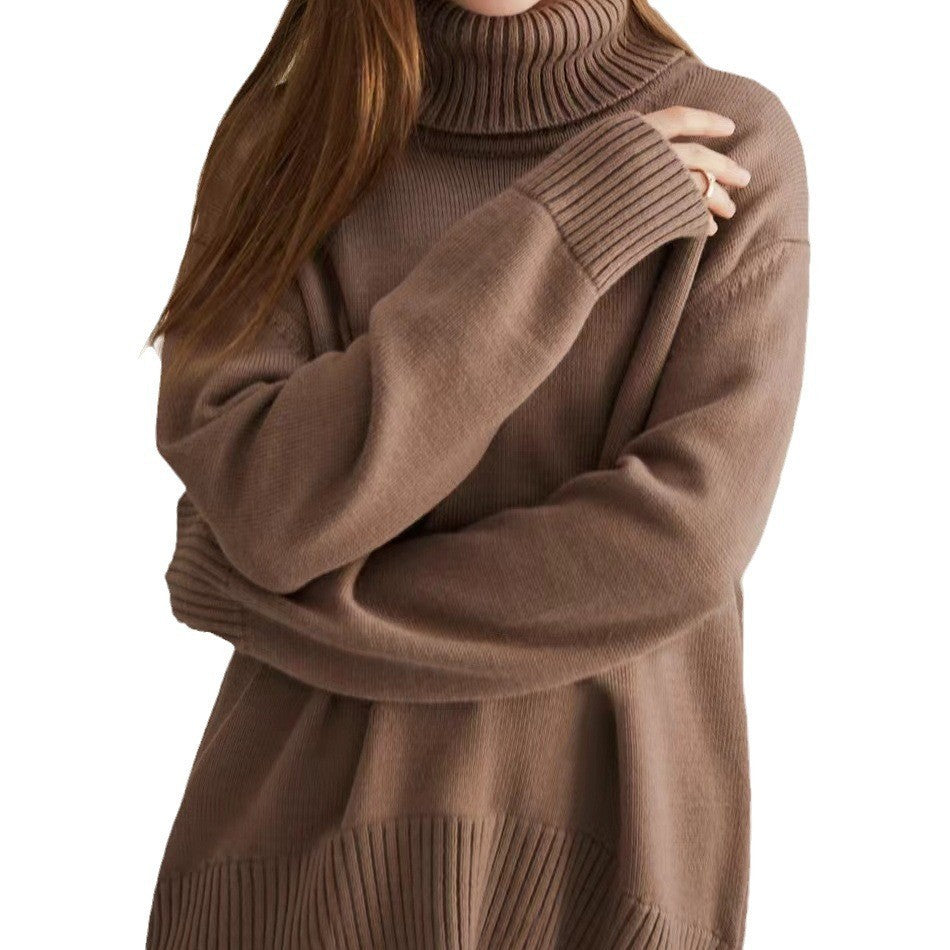 Soft Comfortable High Polo Collar Solid Color Pullover