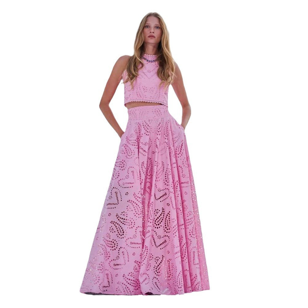Women's Sleeveless Embroidered Lace Two-Piece Dress Set