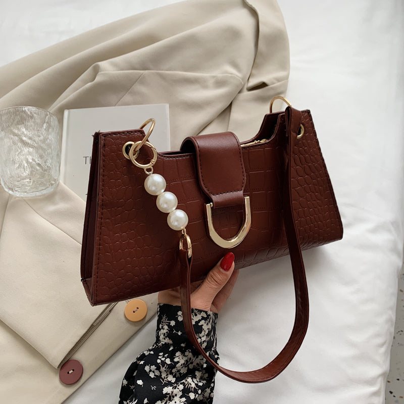 Leisure Pearl PU Zipper Armpit Bag for Women, 28x14x6cm