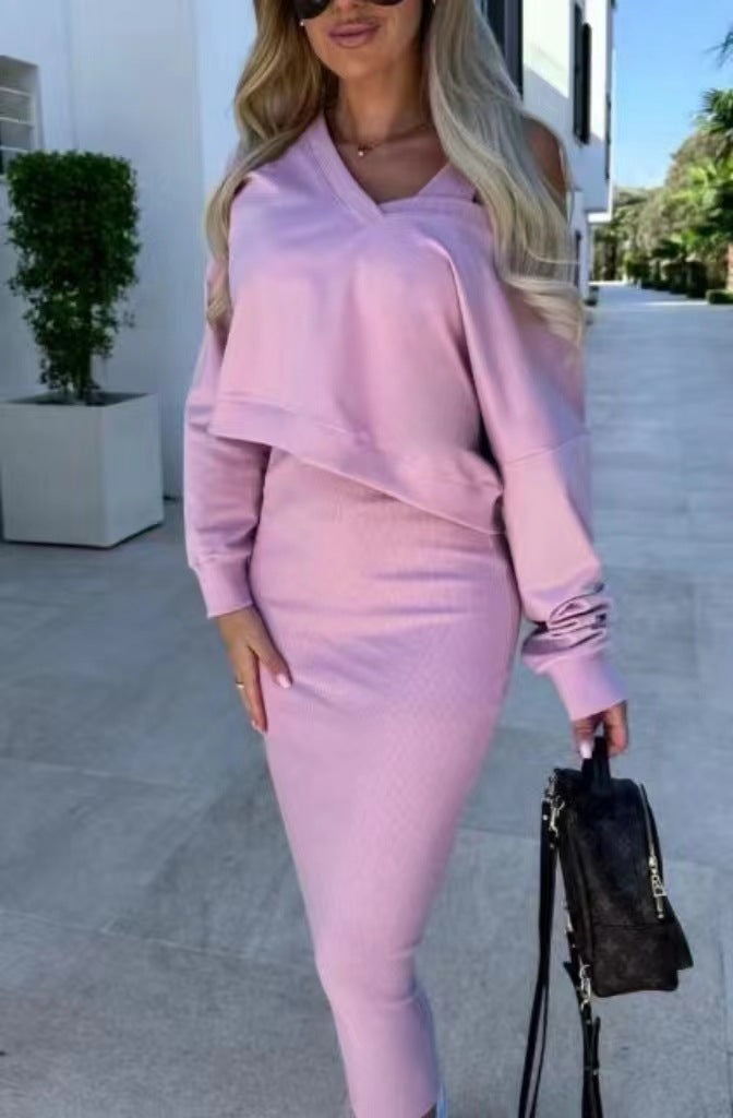 Women's Vest Skirt V-neck Sweatshirt Sweater Set