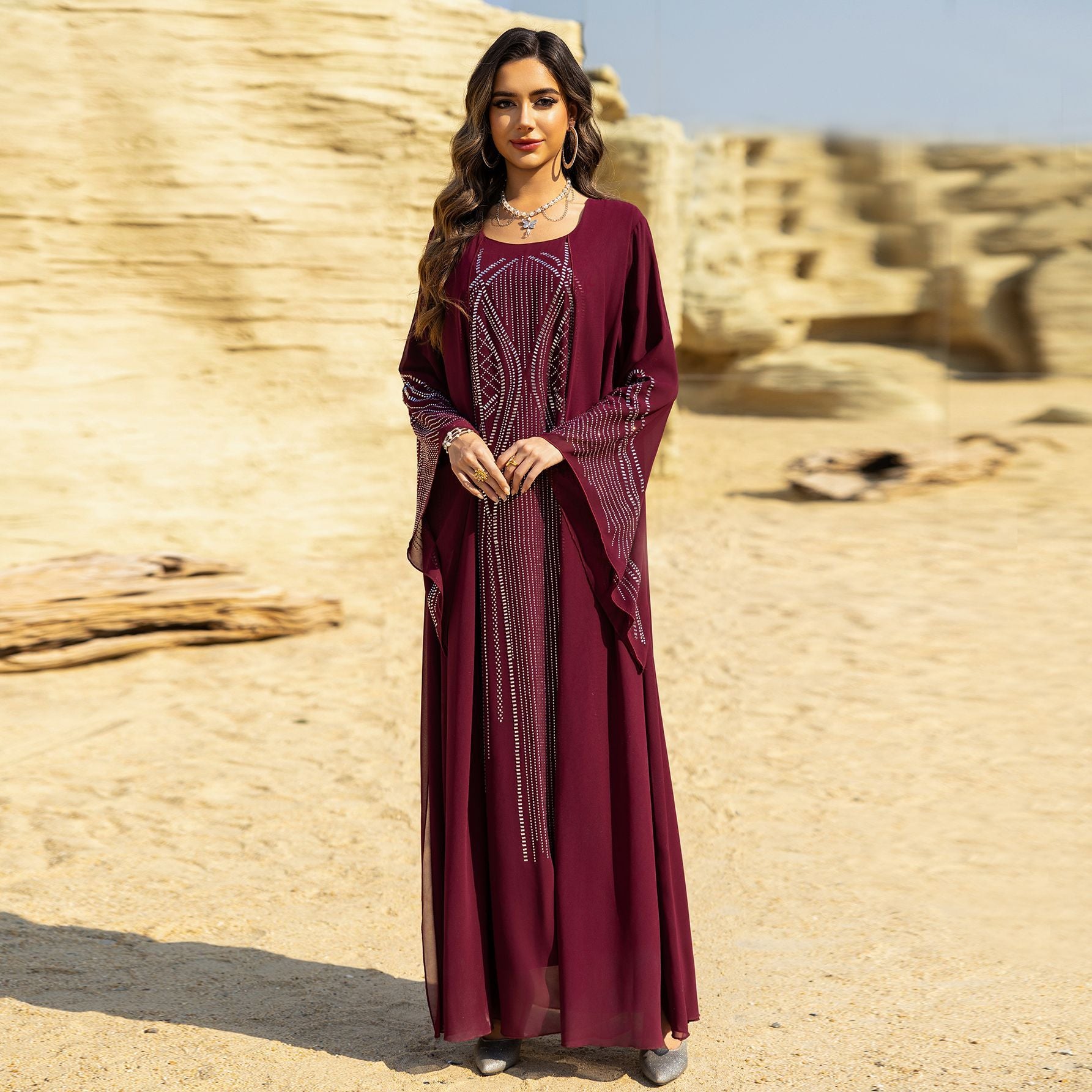 Plus Size Long Swing Robe Dress for Women Middle East Style