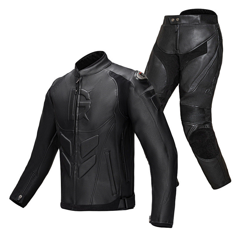 Windproof Black PU Motorcycle Leather Pants Suit for Men and Women