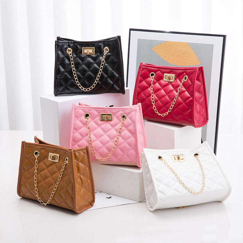 Mini Chain Rhombus Embroidered Small Square Shoulder Bag for Women
