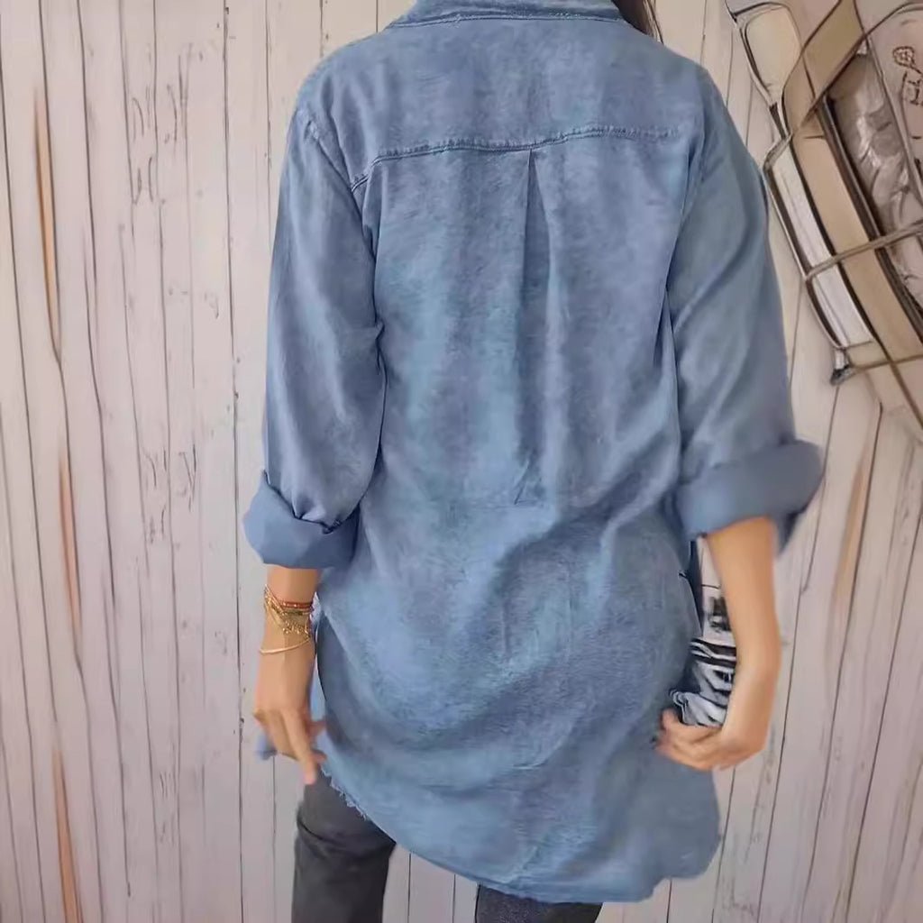 Cotton Linen Color Block Casual Long Shirt Coat
