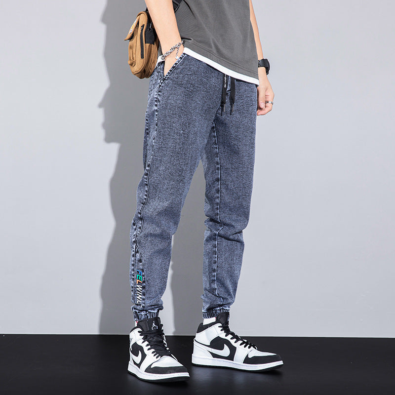 Jeans en denim coupés brodés amples style coréen pour homme