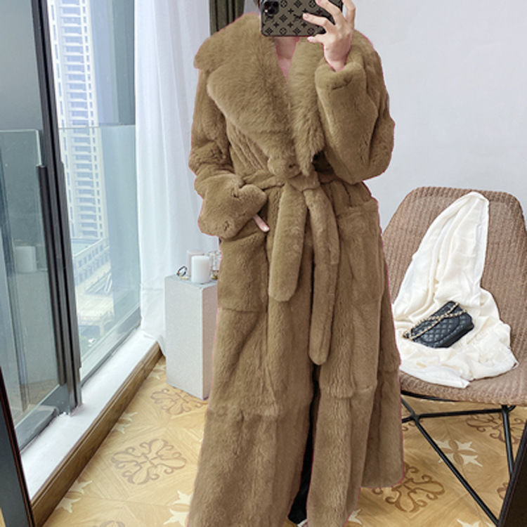 Women's Mid-Length Faux Rabbit Fur Coat – Urban Casual V-Neck